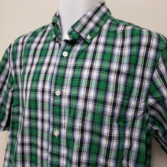 George Short Sleeve Green Plaid Button Down Mens Shirt Size Medium - Picture 3 of 5